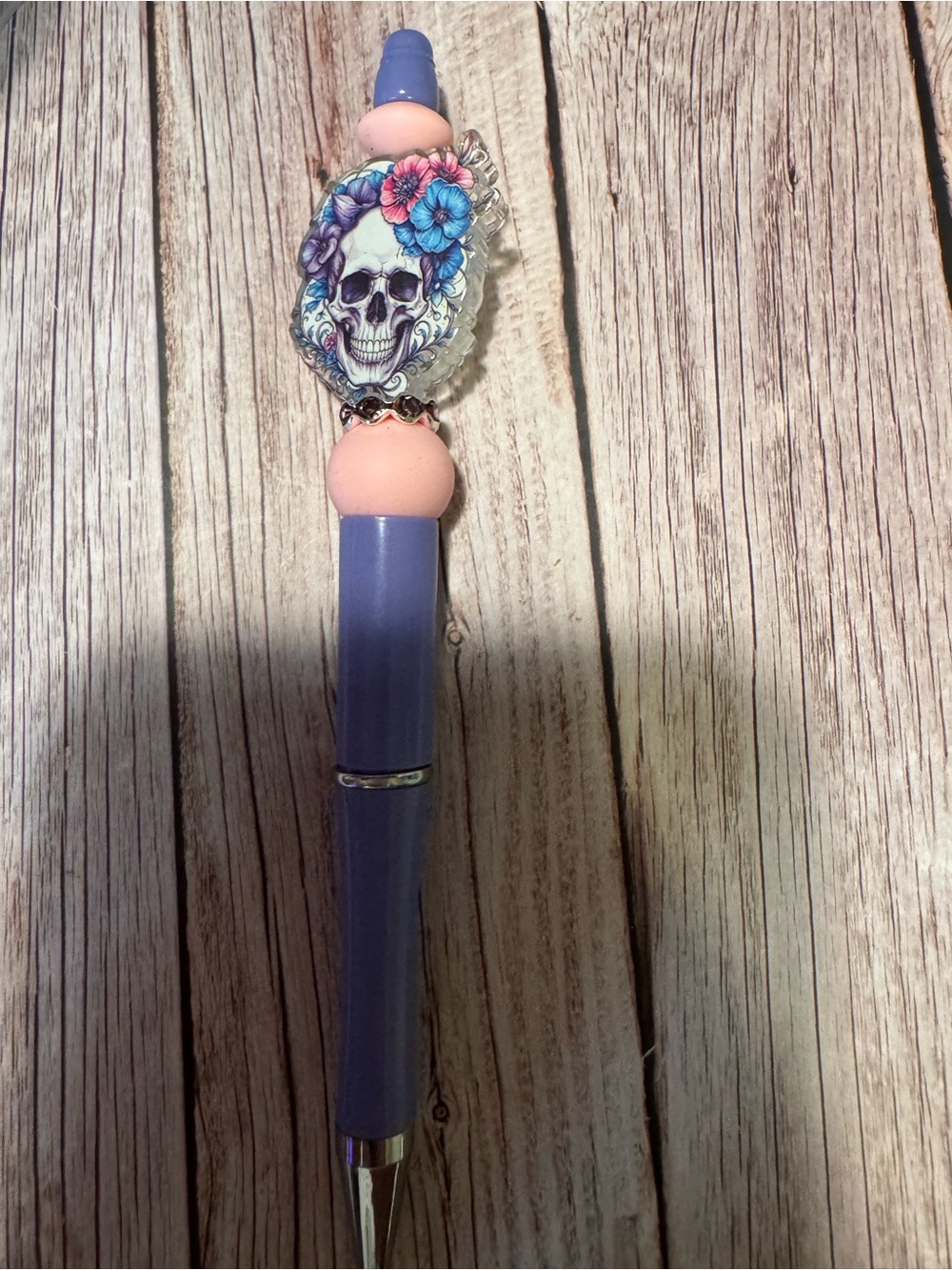 Lavender and Pink Skull Charm Ballpoint Pen - Decorative Writing Accessory